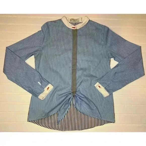 Bailey 44 Homeostasis Sky Striped Front Tie Shirt Size 4 Blue White Top. 329 - Picture 3 of 5